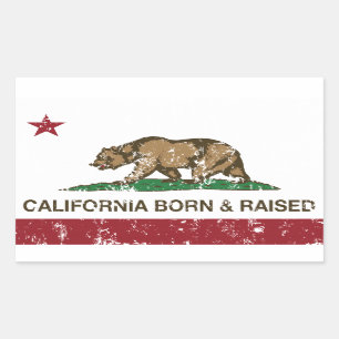 California Born and Raised Distressed Rectangular Sticker