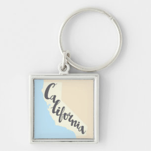 California Brush Lettering With Silhouette Map Key Ring