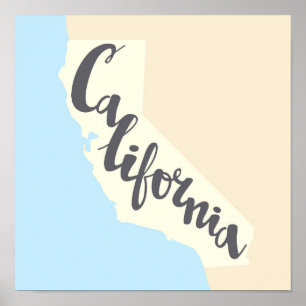 California Brush Lettering With Silhouette Map Poster