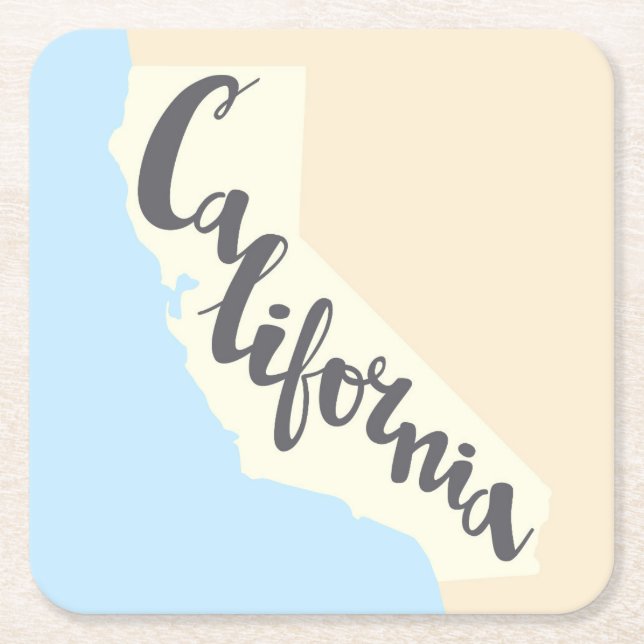 California Brush Lettering With Silhouette Map Square Paper Coaster (Front)
