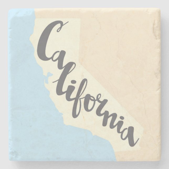 California Brush Lettering With Silhouette Map Stone Coaster (Front)