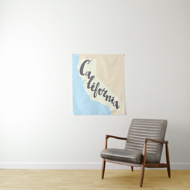California Brush Lettering With Silhouette Map Tapestry (In Situ)