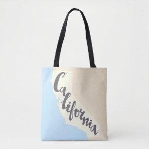 California Brush Lettering With Silhouette Map Tote Bag
