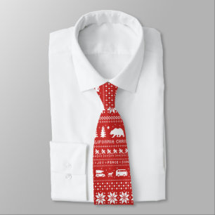 California Christmas Holiday Pattern Red and White Tie