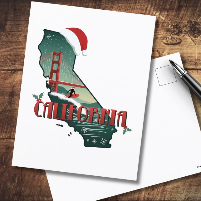 California Christmas State Map Illustration Holiday Postcard (See the collection for matching items many of which can be edited & personalized)