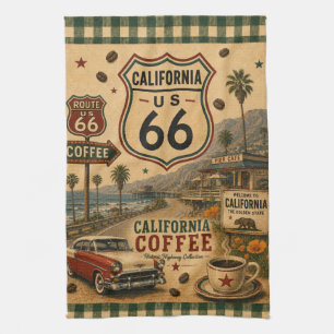 California Classic Car Coffee Coast Americana Tea Towel