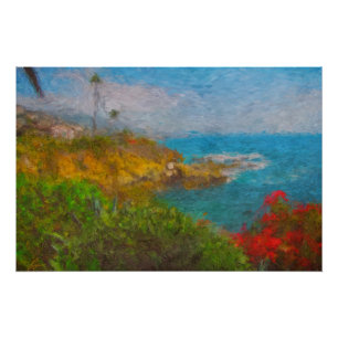 California Coast Abstract Landscape Painting Poster