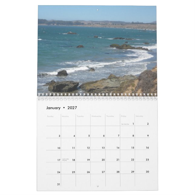 California Coast Calendar (Jan 2027)