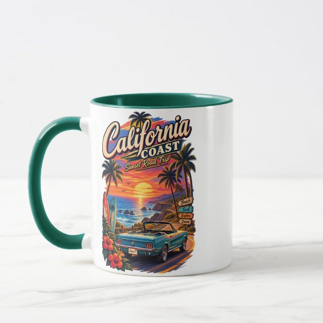 California Coast Sunset Road Trip Coffee Mug (Left)