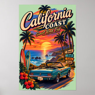 California Coast Sunset Road Trip Poster