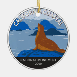 California Coastal National Monument Circle Retro  Ceramic Tree Decoration