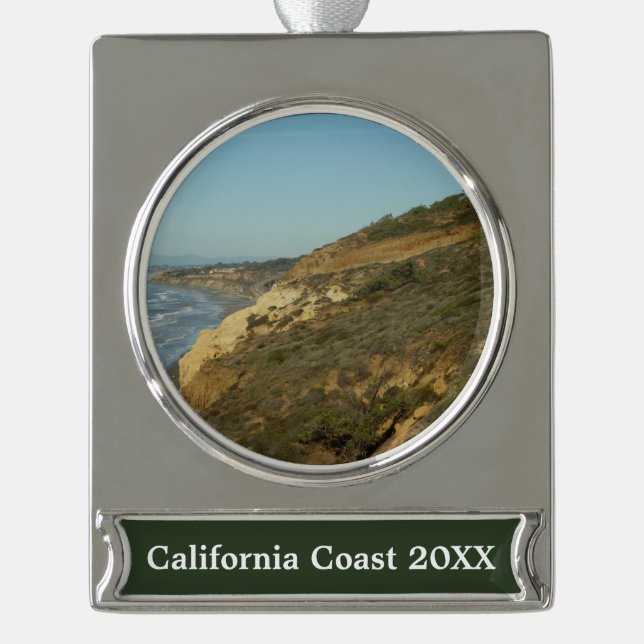 California Coastline Scenic Travel Landscape Silver Plated Banner Ornament (Front)