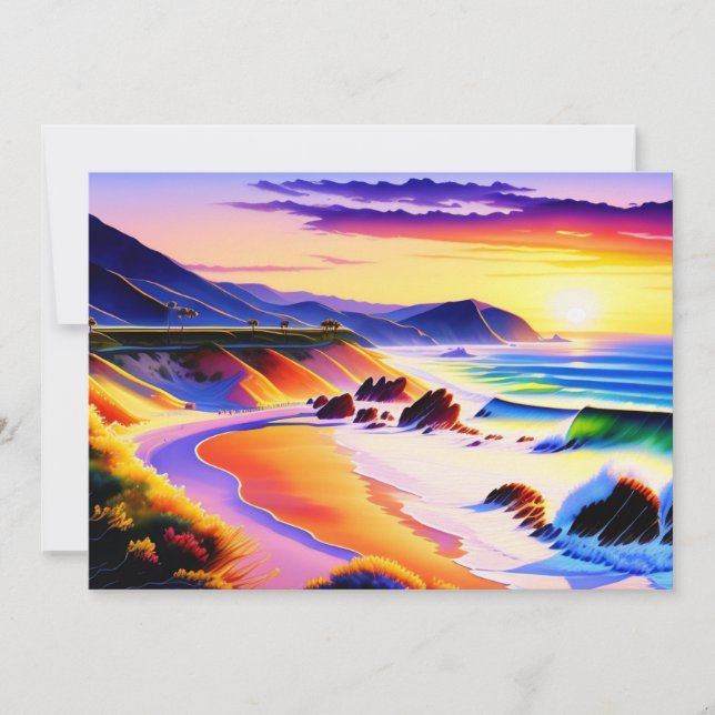 California Coastline Sunset Watercolor  Card (Front)