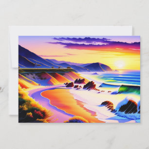 California Coastline Sunset Watercolor  Card