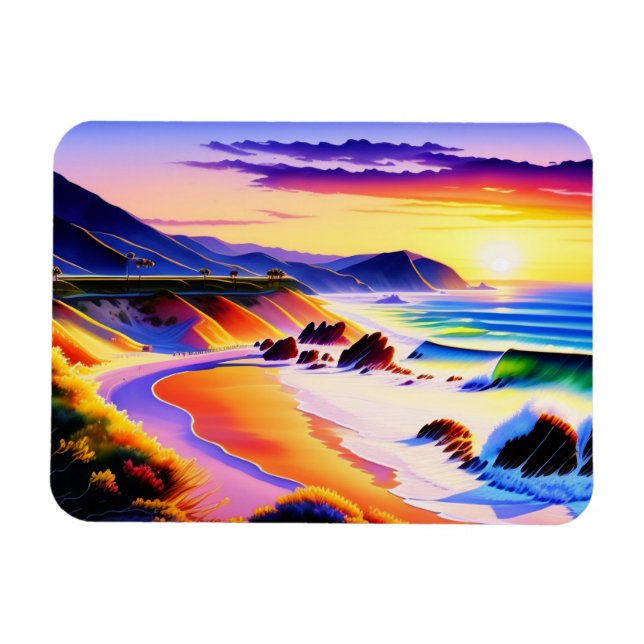 California Coastline Sunset Watercolor   Magnet (Horizontal)