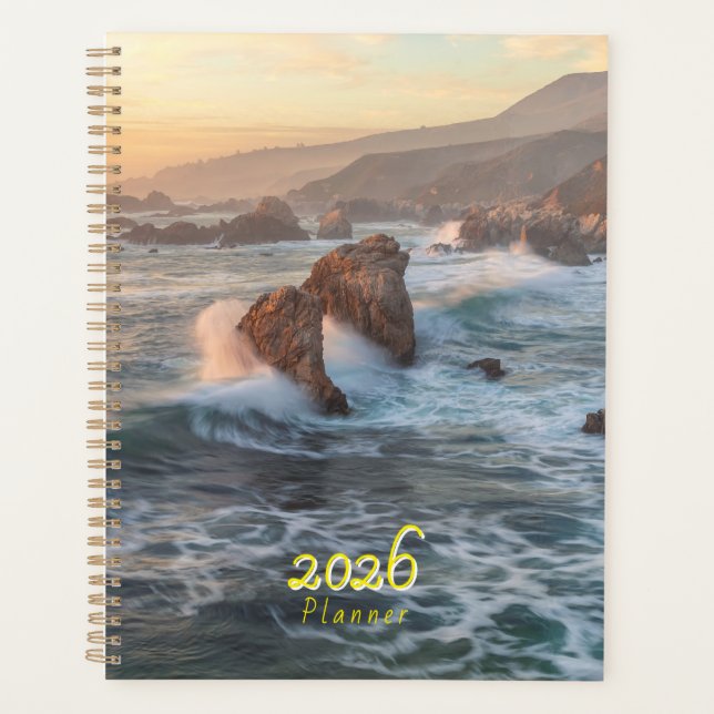 California Coastline Sunset with Crashing Waves  Planner (Front)