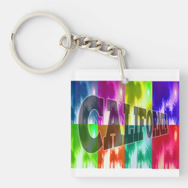 "California" Colourful Palms Keychain (Front)