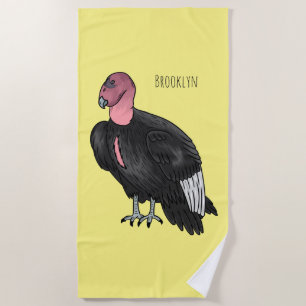 California condor bird cartoon illustration beach towel