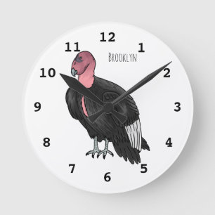 California condor bird cartoon illustration  round clock