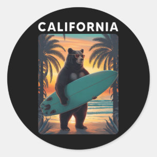 California Cool Republic Bear Surfing Beach Califo Classic Round Sticker