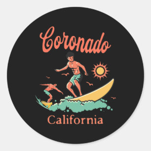 California Coronado Ca Surfer Surfing Beach Fishin Classic Round Sticker