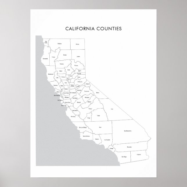 California counties map with county names poster (Front)