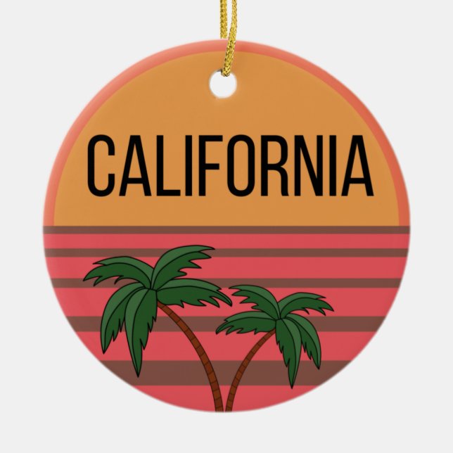 California Cute Design Gift Ideas Sunset Palms Ceramic Tree Decoration (Front)