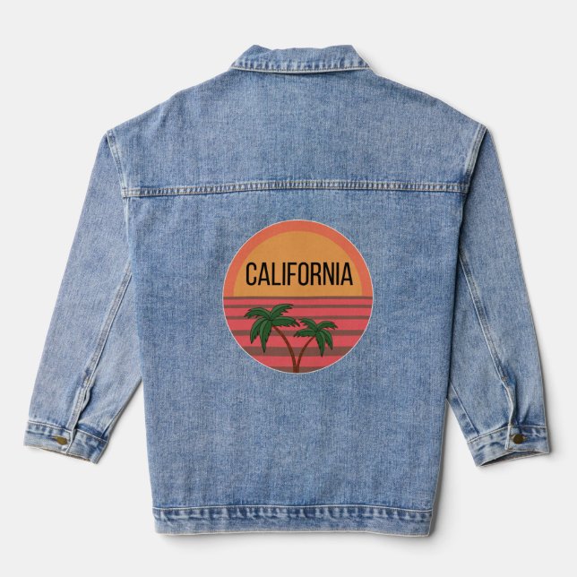 California Cute Design Gift Ideas Sunset Palms Denim Jacket (Back)