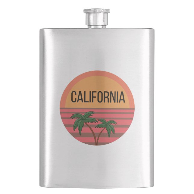 California Cute Design Gift Ideas Sunset Palms Hip Flask (Front)