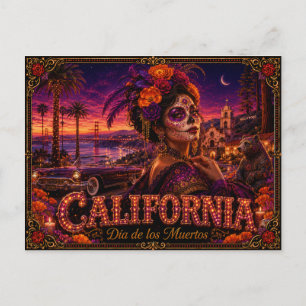 California Día de los Muertos Retro Postcard