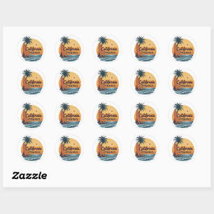 California Dreamin Retro Sunset Surfboard Beach To Classic Round Sticker