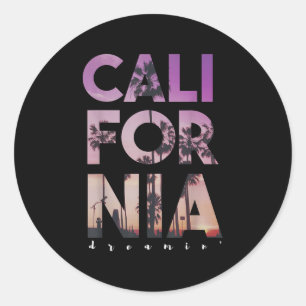 California Dreaming Beach Palm Tree Summer Vacatio Classic Round Sticker