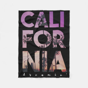 California Dreaming Beach Palm Tree Summer Vacatio Fleece Blanket