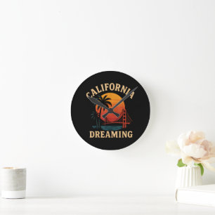 California Dreaming Golden Gate Bridge Sunset Round Clock
