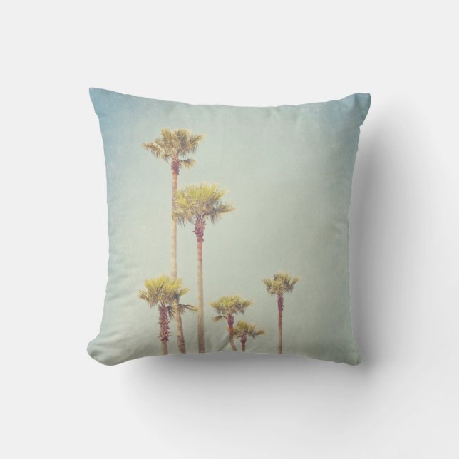 California Dreaming Retro Palm Tree Throw Pillow (Front)