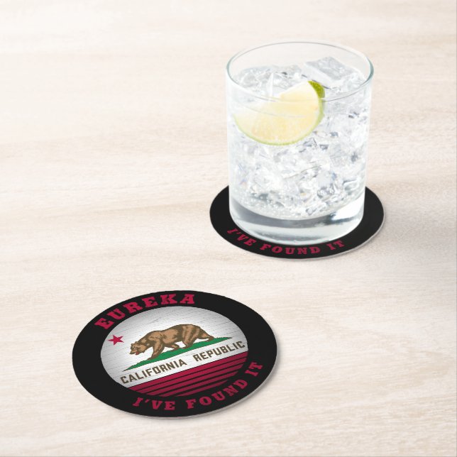 CALIFORNIA EUREKA STATE FLAG ROUND PAPER COASTER (Insitu)
