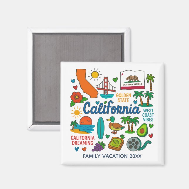 California Family Trip Keepsake Custom Magnet (Front/Back)