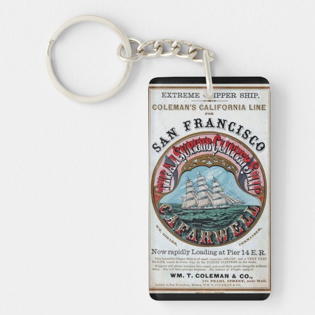 California Farwell Clipper sailing ship 1900 Key Ring (Front)