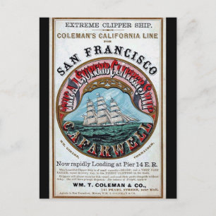 California Farwell Clipper sailing ship 1900 Postcard