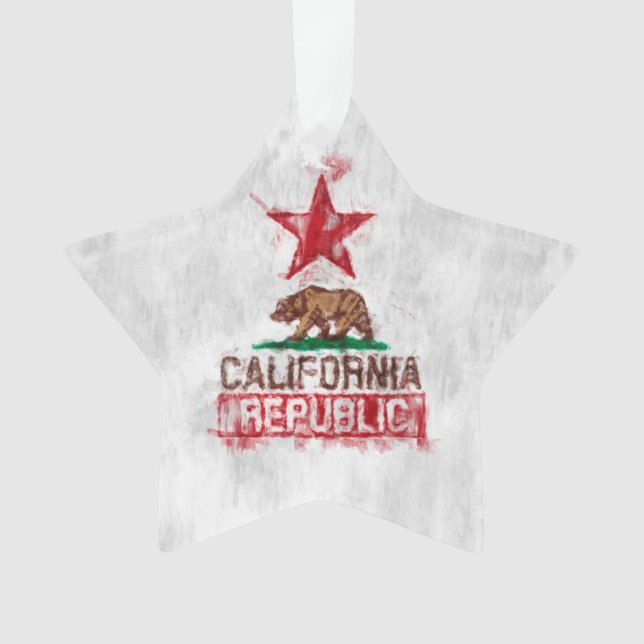 California Flag Bear in Painterly Style Ornament (Front)