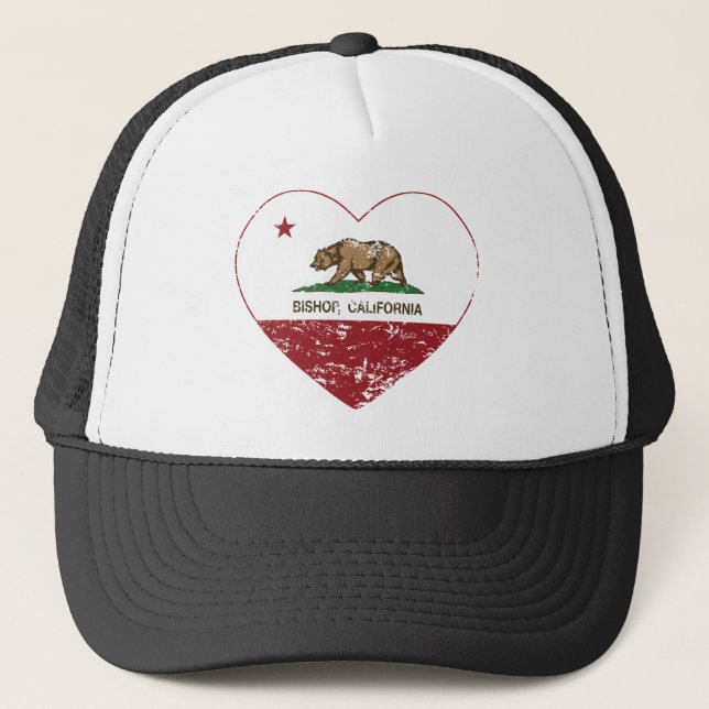 california flag bishop heart distressed trucker hat (Front)