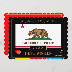 California Flag & Happy New Year /Best Wishes USA Holiday Card