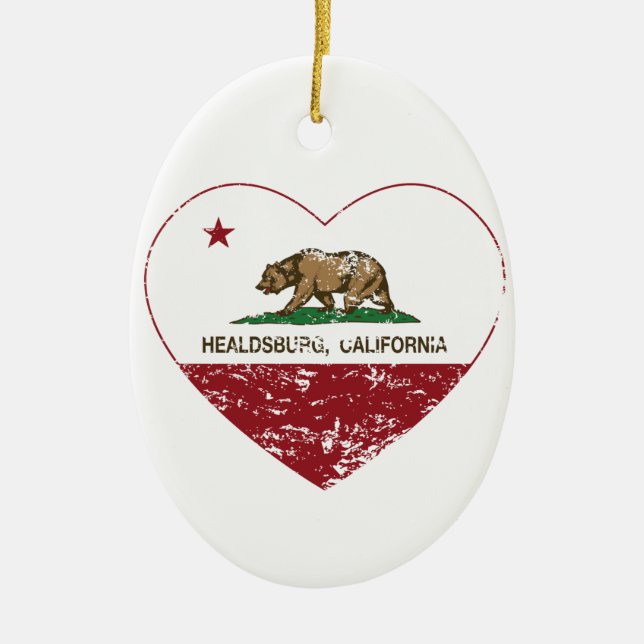 california flag healdsburg heart distressed ceramic tree decoration (Front)