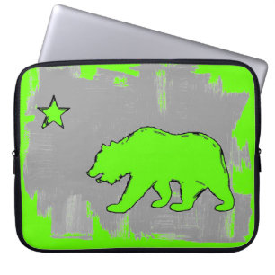 California flag neon green bear laptop sleeve