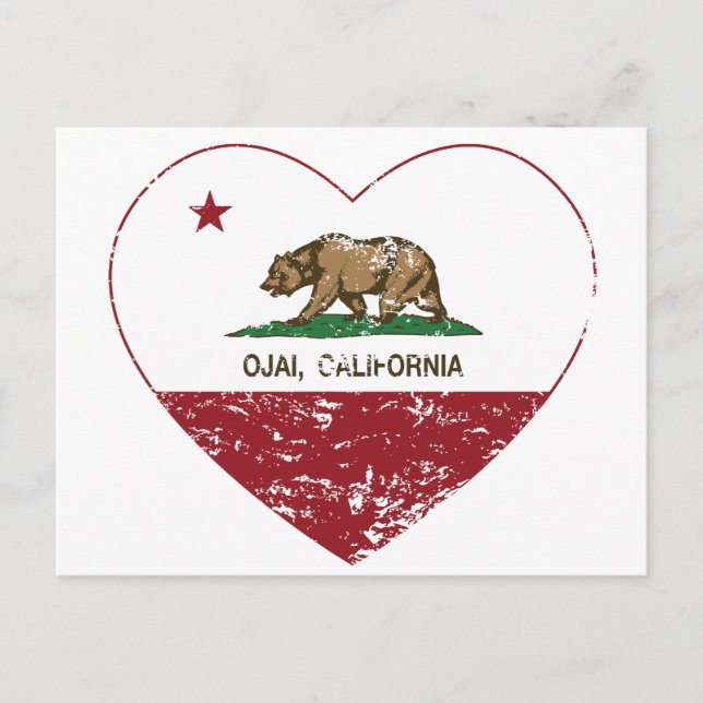california flag ojai heart distressed postcard (Front)