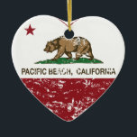 california flag pacific beach heart distressed ceramic tree decoration<br><div class="desc">Pacific Beach California Republic Heart "All Cities Available"</div>