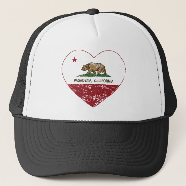 california flag pasadena heart distressed trucker hat (Front)