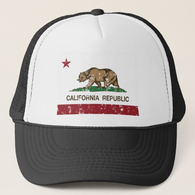 california flag republic distressed trucker hat (Front)