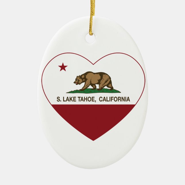 california flag S. lake tahoe heart Ceramic Tree Decoration (Front)