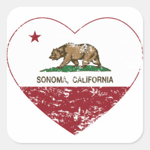 california flag sonoma heart distressed square sticker